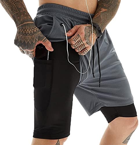 Oudrtent Mens 2 in 1 Running Shorts 7inch Quick Dry Workout Gym Shorts with Zipper Pockets
