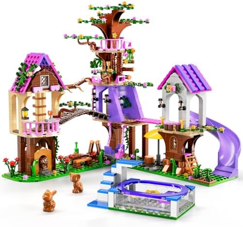 2025 Upgraded Treehouse Building Blocks Toy for Girls, 809PCS Forest Girl Tree House Building Set, Adventure Camp Set with Animals and Pool, Xmas Birthday Gifts for Kids Girls Age 7 8 9 10 11 12 13 14