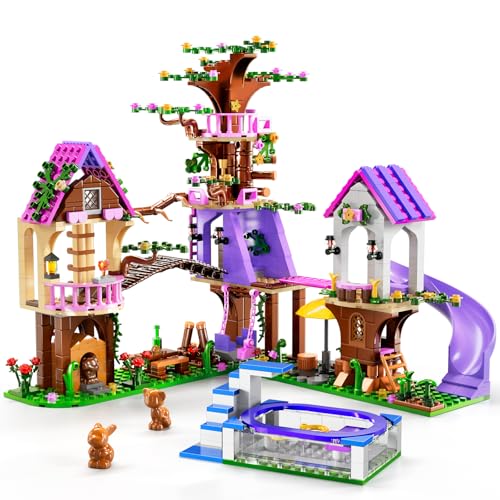 Sitodier Großes Baumhaus-Bauspielzeug für Mädchen, 809PCS Waldhaus Bauklötze mit Tieren und Pool, Geburtstagsgeschenke für Kinder Mädchen Jungen Alter 8 9 10 11 12+