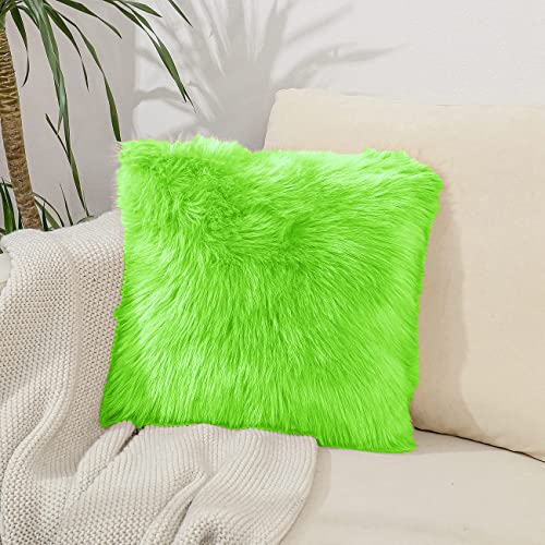 Image of Fur Cushion Pillow Cover for Set of 2 Pillow - 13x13 Inches (Dark Green)