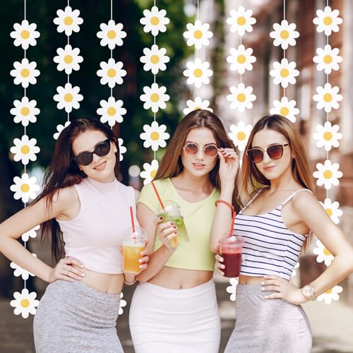 Image of Pasimy 8 Pcs Daisy Boho Party Decorations Groovy Daisy Paper Garlands White Flower Hanging Garland Banner Hippie Flower Cutouts for Birthday Shower Wedding Party Favor Supplies (Classic,White)
