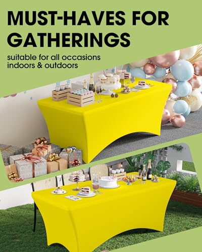 Image of Pureegg Spandex Tablecloth 6ft - 2 Pack, Fitted and Tight Cloth for Rectangle Table, Wrinkle-Free and Stretch Table Cover for Party, Wedding, Banquet and Birthday, Yellow