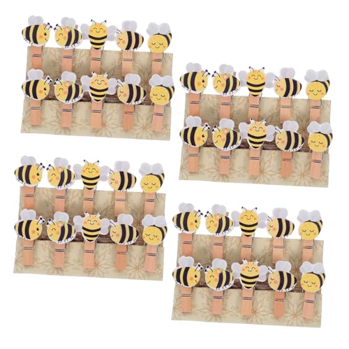 UTHCLO 50個ミニ 蜜蜂 木製クリップ ジュート紐付 小袋クリップ 食品袋密封 写真ディスプレイピン パーティー装飾 キッチン収納用
