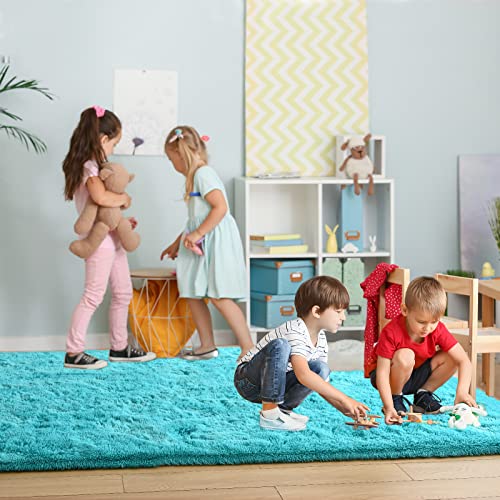 Kelarea Area Rug for Living Room, 5x8 Non-Slip Teal Blue Rug Fluffy Soft Shag Rugs, Fuzzy Shaggy Plush Carpet for Bedroom, Nursery Rooms, Home Dorm - Thumbnail 4