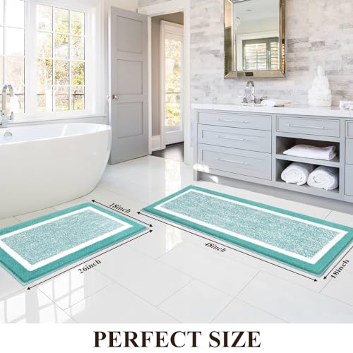Pauwer Bathroom Rug Set, Non Slip Bath Mat, Absorbent Shower Rug for Floor, Tub and Shower, Teal