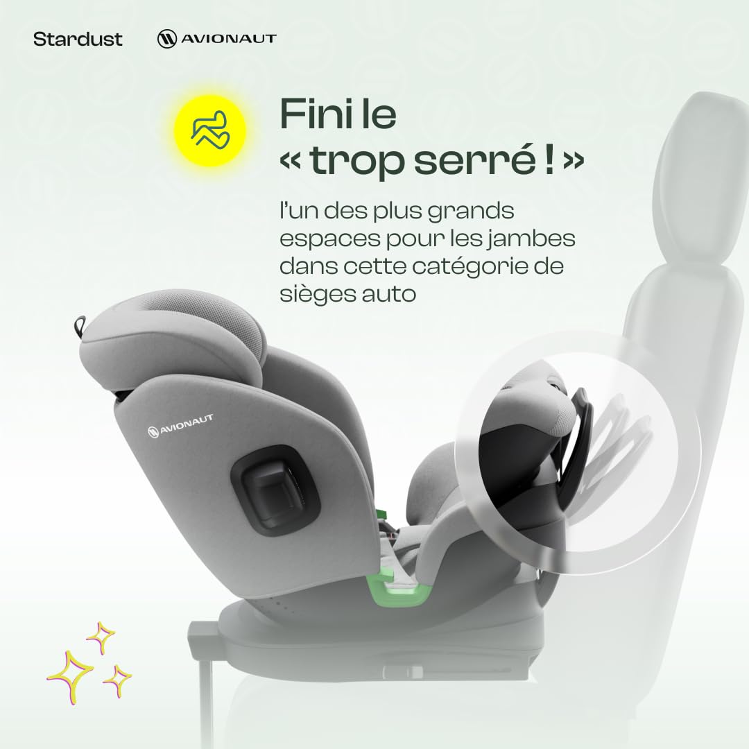 Avionaut Stardust 360° testé par ADAC, Siège auto enfant pivotant Groupe 1/2/3 61-150 cm | I-Size, installation dos et face à la route, inclinable, respirant – de la naissance à 12 ans