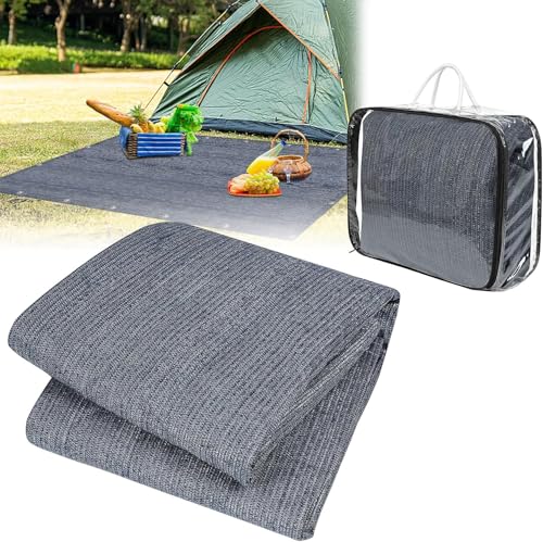 FIVMEN Tappeto per tende da campeggio, 250 x 250 cm, antiscivolo, lavabile, con fori, picchetti e borsa per il trasporto, grigio e blu