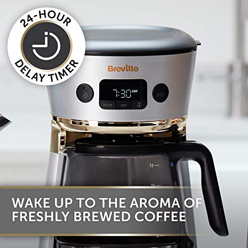 Breville Mostra Easy Measure Filter Coffee Machine | 12 Cup Programmable Coffee Maker | 1.8L Jug | Built-In Water Filter | Freshness Indicator | Delay Timer | Silver & Gold | VCF115 3 Gallery Image Breville Mostra Easy Measure Filter Coffee Machine | 12 Cup Programmable Coffee Maker | 1.8L Jug | Built-In Water Filter | Freshness Indicator | Delay Timer | Silver & Gold | VCF115 3 Gallery Image