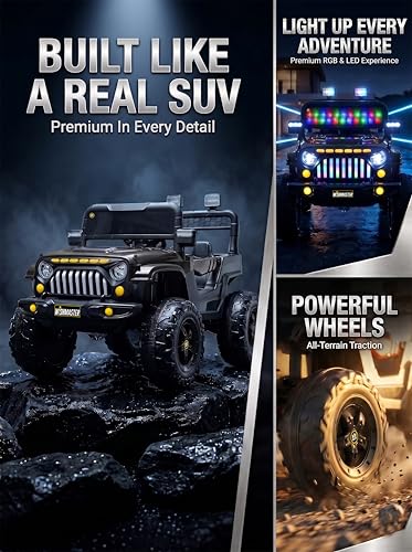 Image of Wishmaster Electric Ride-On SUV - Stylish Off-Road Adventure Car for Kids with LED Lights, Music, Remote & Manual Drive | Music Player