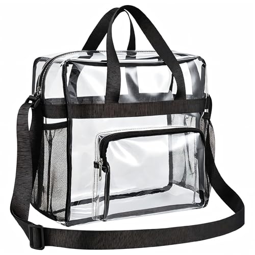 Bagenius Clear Tote Bag Stadium Approved Game Day Satchel Bag with Non-detachable Reinforced Strap for Concert Work Sport Black