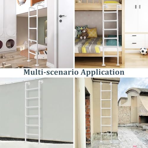 Wall Mounted Metal Loft Bed Ladder - 170cm (67in) Egress Safety Ladder for Indoor/Outdoor Use, Ideal Replacement for Climbing and Accessing Loft Beds, White Finish