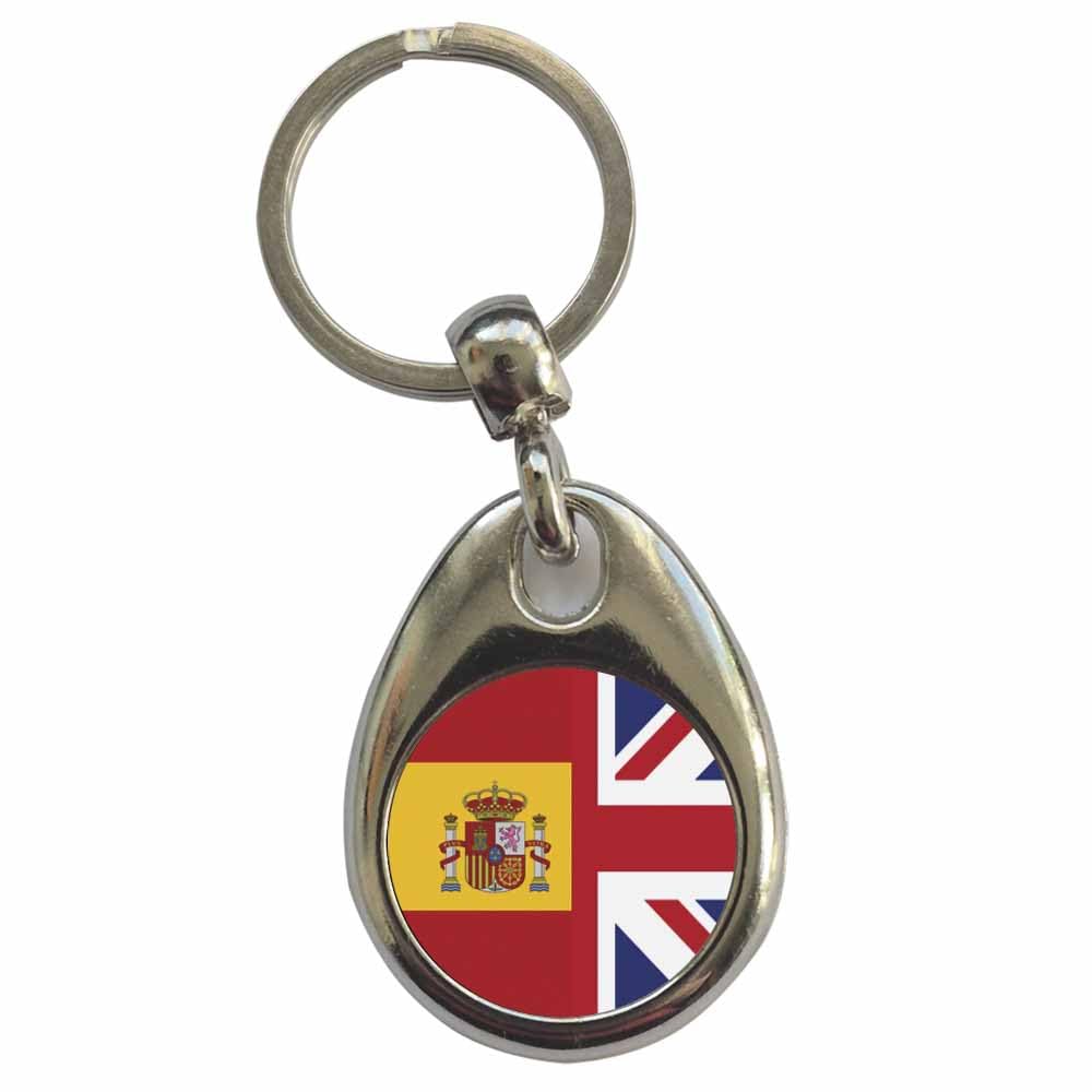 Ozorath United Kingdom Spain Split Flag Keyring Keychain with Split Ring Attachment and Metal Key Fob