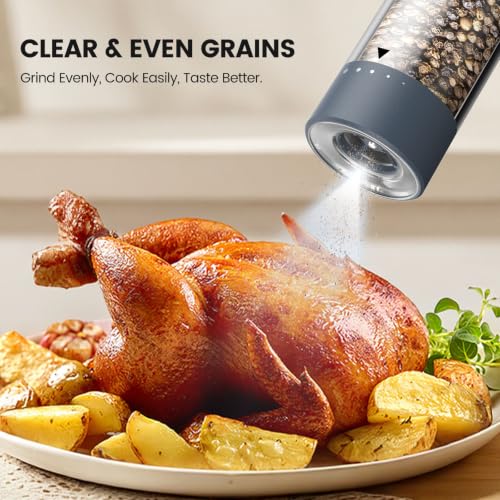 Image of Electric Salt and Pepper Grinder Set - Rechargeable Automatic Salt and Pepper Shakers, Kitchen Appliances with External Adjustable Coarseness, Larger Hopper for Cooking, Home Gifts(2 Pack,Slate Gray)