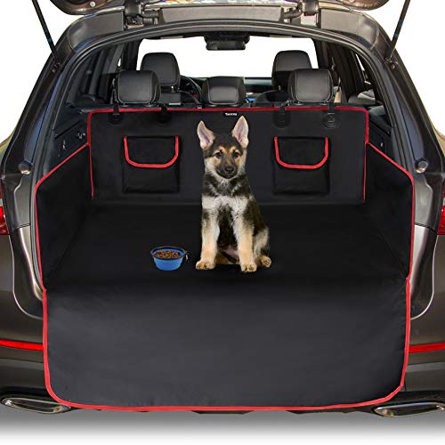 Toozey Kofferraumschutz Hund mit Seitenschutz - Universal Auto Kofferraum Hundedecke - Robuste Schutzmatte für Hunde, Schwarz - Rote Kante