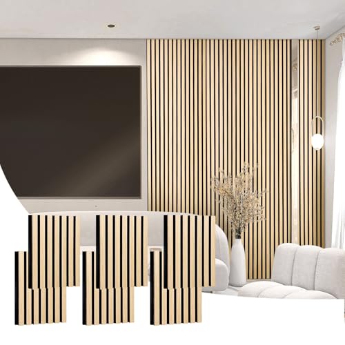 Painéis acústicos de ripas de madeira para parede e teto, 6 peças de placas de madeira à prova de so