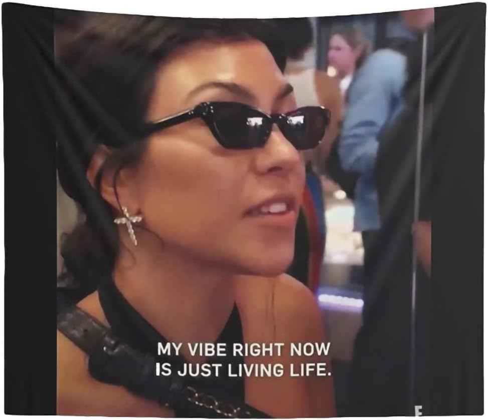 ZAIRUIKEFunny Meme Tapestry Kourtney Kardashian My Vibe Right Now Is Just Living Life Tapestry, Kardashian College Room Hostel Dorm Bedroom Party Decor (51.2"x 59.1")