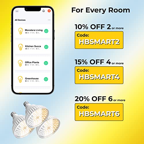 Haus Bright Smart Led Grow Light Bulb - Dimmable Warm, Cool & Daylight | Schedule & Timer | Full Spectrum Grow Lights Indoor Plants | Grow Lamp | E26/27 | 20W With 288 Ppfd #TOP5