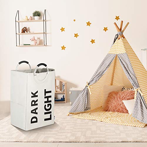 110L X-Large Double Laundry Hamper With Comfortable Handle, Waterproof Oxford Cloth Laundry Basket,Self-Standing Clothes Hamper,Folding Storage Organizers For Dorm Room (Gray) #TOP6