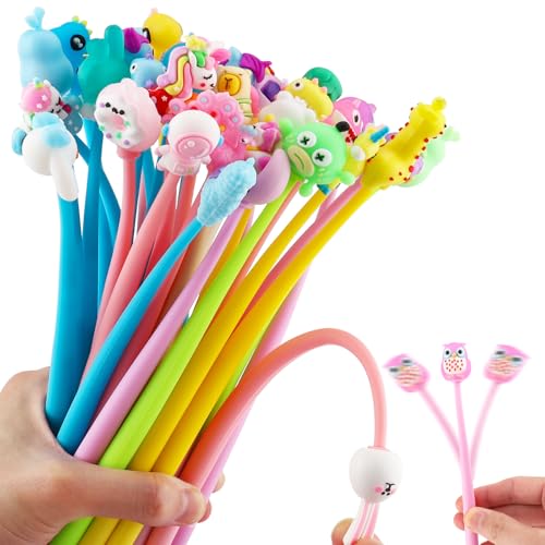 Foydream Canetas engraçadas, 30 Kawaii caneta esferográfica de silicone animais, Shake canetas engraçadas para convidados e presentes de aniversário crianças colégio e festas, adequado para 6 7 8 9 10