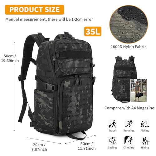 Image of HUNTVP Tactical Backpack for Men 35L Military Backpack MOLLE 1000D Army Daypack 3 Day Bug Out Bag for Work Camping Hiking Outdoor, Camo