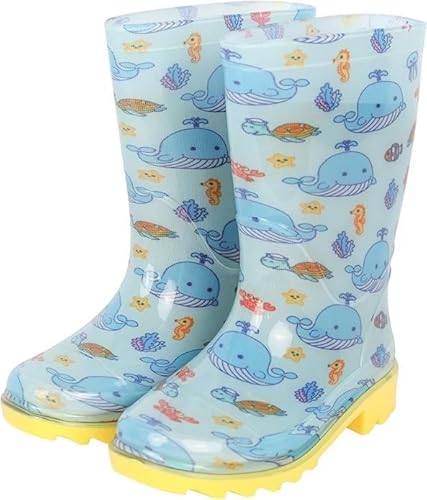 A2Z 4 Kids Boys Girls Wellington Boots PVC Wellies Cute Ocean Whale Print - Wellies 1417 Whale 6 UK Child