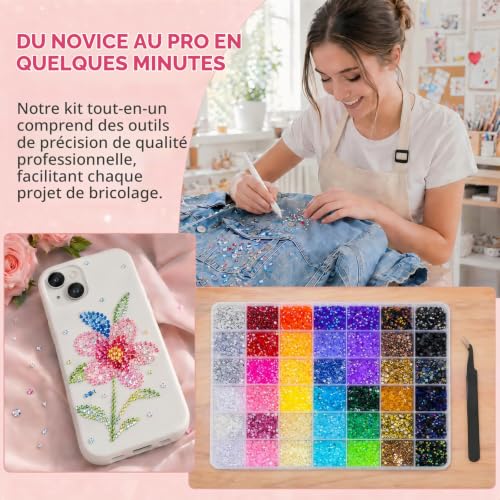 42 Couleurs 3mm Strass Ongle Nail Art, 36000 Pcs Bedazzling Kit – vue 6
