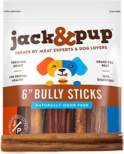 Jack&Pup 6" Thick Bully Sticks for Medium Dogs, Dog Bully Sticks for Small Dogs, Bully Sticks for Puppies Natural Bully Sticks Odor Free Long Lasting Dog Chews (6 Inch Bully Sticks - Thick (20 Pack))