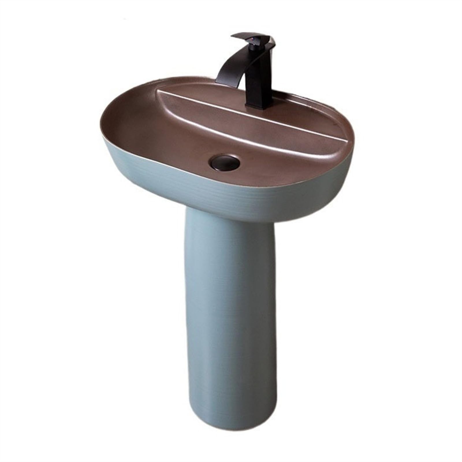 TIANQIHAO Ceramic Sink, Elegant Blue Floor Standing 2-Pieces Column Basin Vanity Vessel Sink Outdoor Courtyard Washbasin,2-One Size