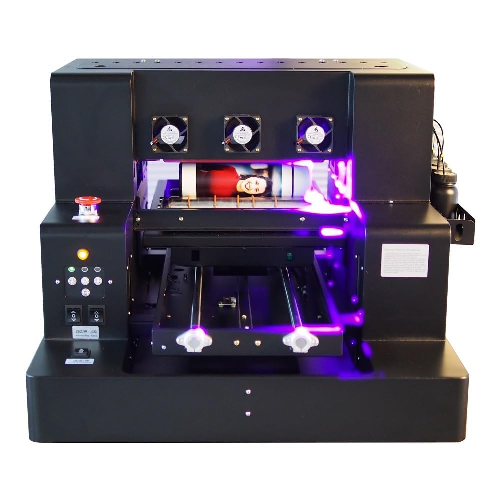 UV Drucker A3, uv Drucker Farbe mit Rotation Flachbett Inkjet UV Printer A3-L805 USB 1440 x 1440 DPI 220V C, M, Y, K, W, V für Flaschen/Papier/Telefon Fall/PVC/UVDTF/Acryl/Holz etc.(Ohne Tinte)