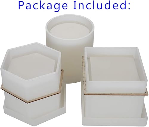 Miniatura 6 de Paquete de 6 moldes grandes para macetas de bricolaje, molde de resina hexagonal, cubo y cilindro, paquete de 3 moldes de silicona para posavasos
