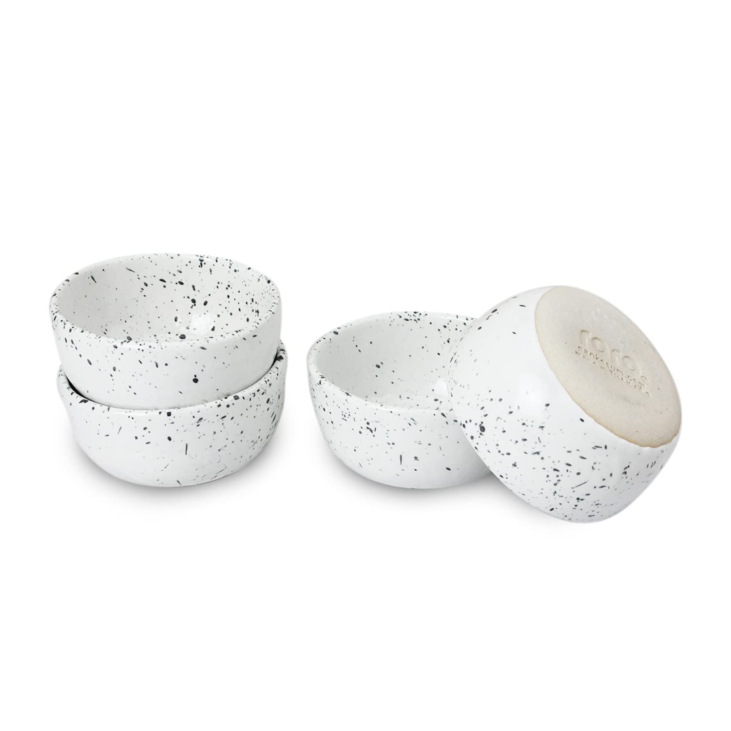 roro Exquisite Handmade Ceramic Stoneware Speckled Glossy White 3.5 in Sauce Bowls - Set of 4 - Versatile, Microwave-Safe, and Dishwasher-Safe Dinnerware