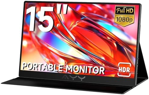 AYY Portable Monitor for Laptop 15 Inch, FHD 1080P USB-C HDMI Travel Monitor External for Computer, Second Display HDR IPS Gaming Monitor Extender for PC MAC Phone PS4/5 Xbox Switch, Built-in Speakers
