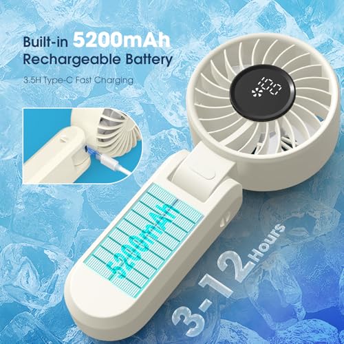 Image of 【5200mAh】Portable Handheld Fans for Travel, High-Speed Motor, Rechargeable Hand Held Fan, 5 Speed,180Foldable, Small Personal Fan,4-IN-1 Hand /Desk /Waist /Neck Fans,Summer Beach Travel Essentials