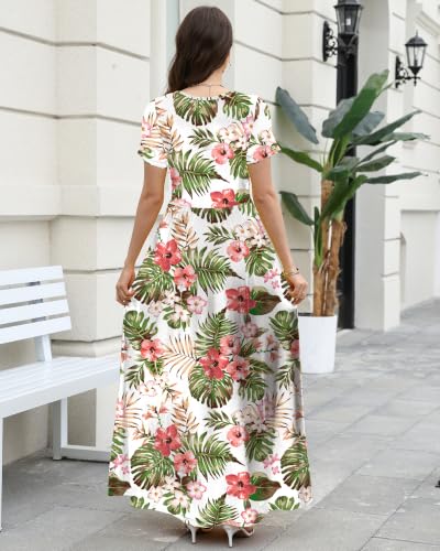 Image of COSSEN Women's Crew Neck Short Sleeve Maxi Dress with Pockets Casual Loose Swing for Wedding Guest Beach Vacation