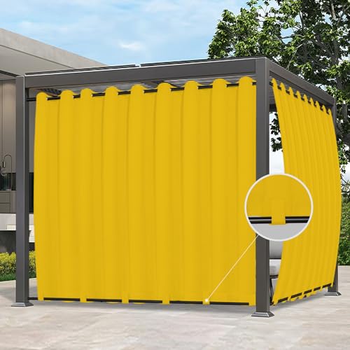 Image of Easy-Going Outdoor Curtains for Patio 1 Panel, 150x96 inch, Yellow | Waterproof, Windproof, Weatherproof Privacy Outdoor Curtains for Cabanas Porches and Pergolas, Grommet Top and Tab Bottom