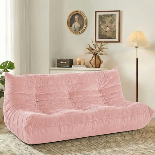 Image of HABUTWAY Giant Bean Bag Chairs Lazy Sofa for Adults,3 Seater,Pink | 3 Seater Fireside Chair, Memory Foam Lazy Large Floor Bean Bag Sofa for Living Room, Bedroom, Dorm, Office