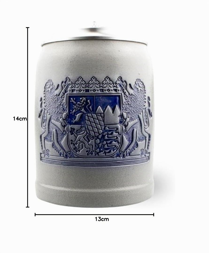 Bavariashop | PREMIUM Bierkrug Freistaat Bayern | Bierkrug personalisiert mit Gravur | Bier Krug mit Zinndeckel | 0,5 Liter