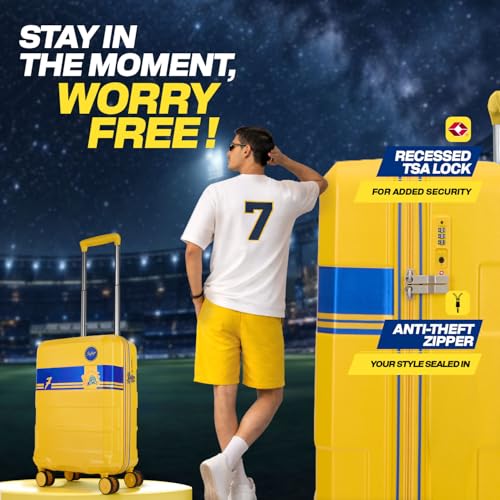 Image of Skybags Whistle Podu Cabin Trolley Bag 55cm | Small | Hard Luggage | Official CSK Edition 8-Wheel Suitcase | TSA Lock with Anti-Theft Zipper | Polycarbonate | 3 Years Warranty - Unisex (Yellow)