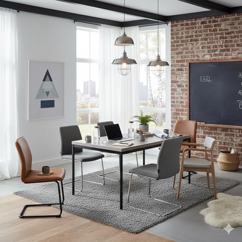 HOMYLIN 150CM Rectangular Conference Table with Light Grey Wood-Laminate Top and Metal Frame, Modern Office Meeting Desk for 4-6 People, Grey