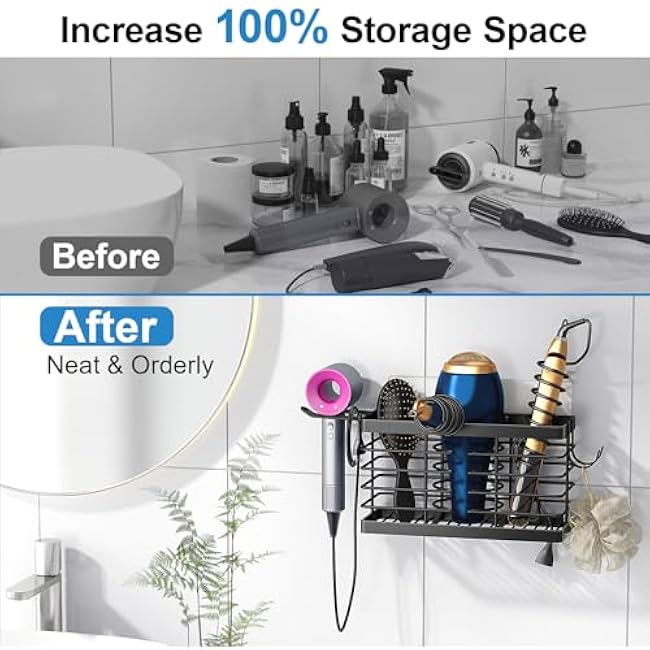 3-in-1 Universal Hair Tool Organizer & 2 Pack Stackable Trash Bag Holder with Bamboo Top