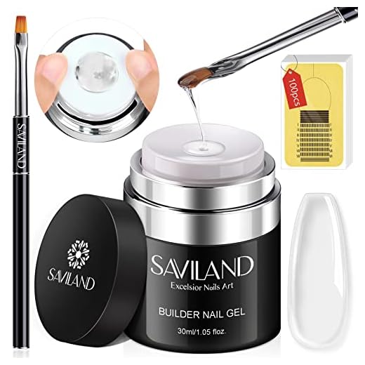 SAVILAND Builder Nail Gel with Air Cushion Design, Clear Hard Gel for Nails Extension Gel, Builder Base Gel & Nail Strengthener Gel Nail Art Manicure Set with 100pcs Nail Forms and Acrylic Nail Brush