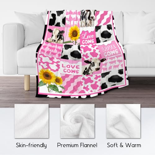 Cow Throw Blanket, Cozy Soft Throw Gifts for Girls, Cute Colorful Flannel Throw Blankets for Couch Office, 40x50 Inches