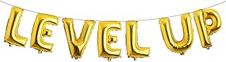16 inch Multicolor Video Game Birthday party Decorations for Boy Gamer Level Up Game Balloon for Gaming on Birthday Party Supplies Happy Birthday Banner (Level Up Gold)