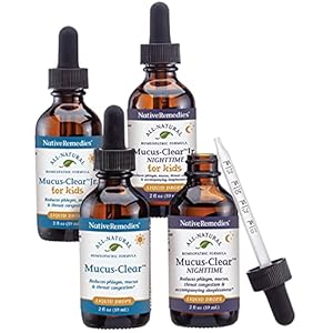Native Remedies Complete Mucus-Clear Family Pack for 24 Hour Relief of Mucus & Phlegm Congestion for The Whole Family, 4-59 mL Bottles