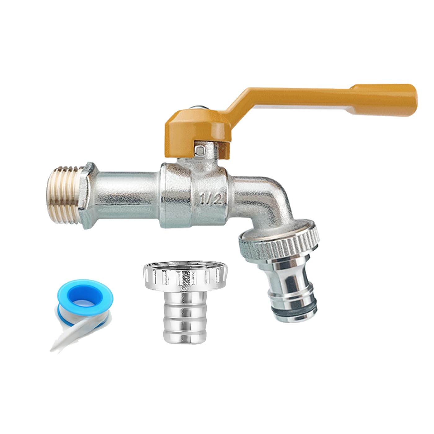 Bifordo Plating Brass Garden Tap,1/2 Inch Inlet And 3/4 Inch Outlet Outside Taps,Rust And Antifreeze Output Faucet With 2 Hose Connectors For Garden Washing Machine Rain Barrel