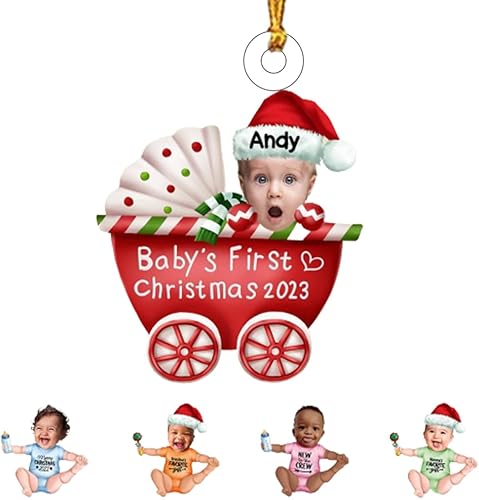 Adorno acrílico personalizado de la foto Baby Onesie My First Christmas, Adorno de imagen de la primera Navidad del bebé 2023, adorno de Navidad