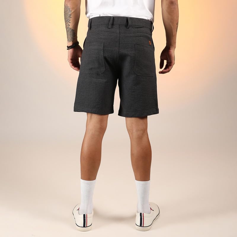 Image of CAHOOT Men's Wrinkled Tailored Shorts for Casual Wear | Mid-Rise | Regular Fit | Button Closure | Shorts Crafted with Comfort Fit for Everyday Wear