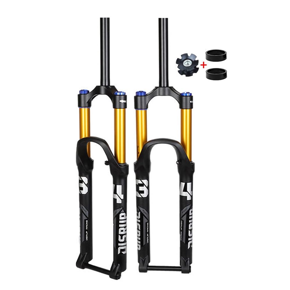 Fahrrad Federgabel 26/27.5/29 Zoll Mountainbikes Luftgabel Federweg 160mm 1-1/8" Gerade/konisches Vorderradgabel Steckachse 15x110mm Scheibenbremse Dämpfungseinstellung(Gold-Straight,26")