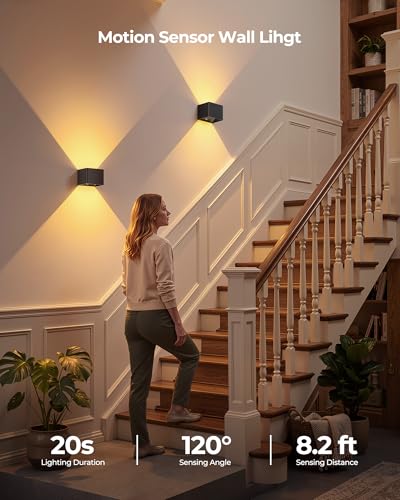 Motion Sensor Wall Lights with Remote, 5000mAh Rechargeable Battery Operated Wall Sconces, Wireless Indoor Up Down Lights, 12 RGB Colors, Warm Orange & Cool White for Hallway Stairs Bedroom, 2 Pack - image 3