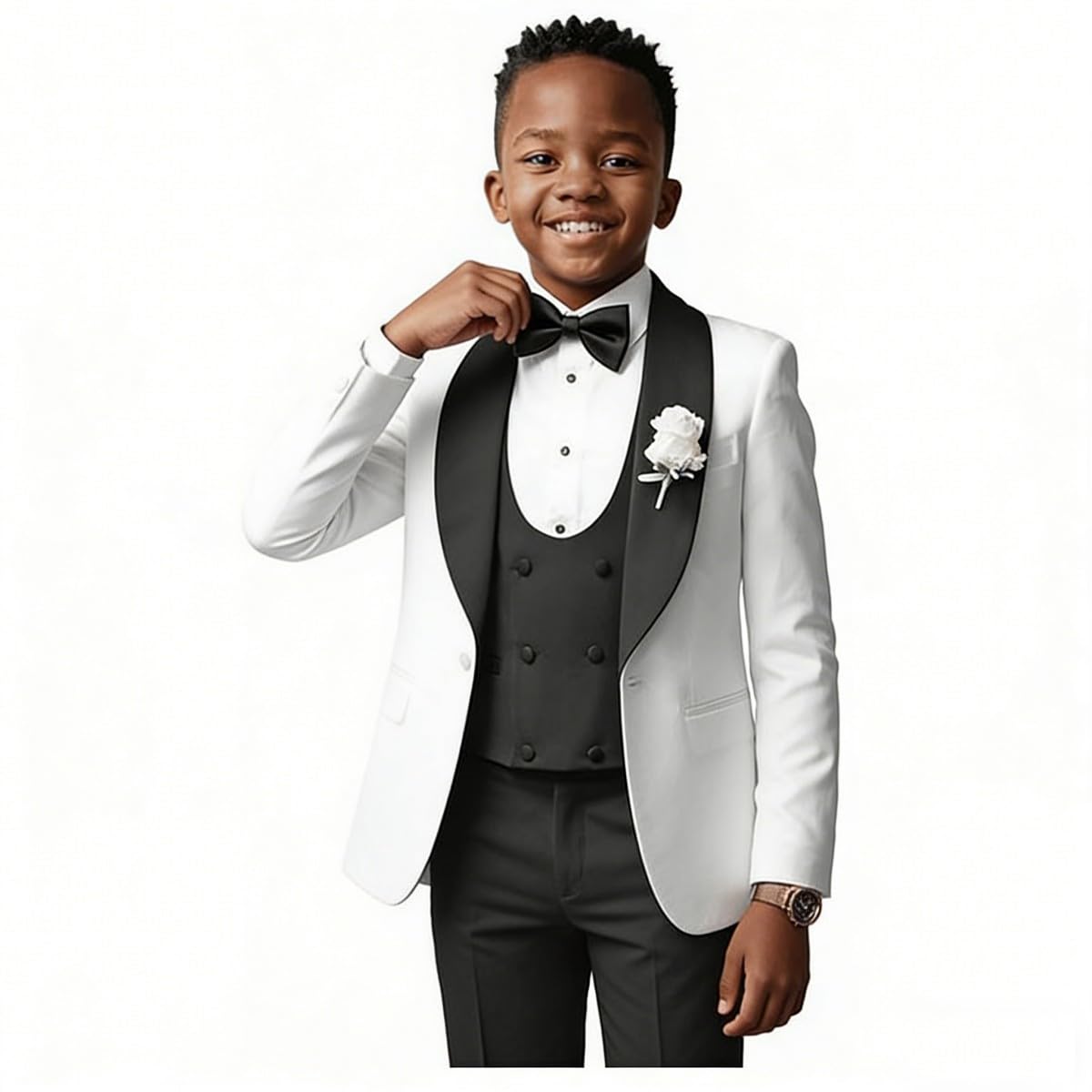 Traje ajustado para niños, chaqueta de esmoquin formal de 3 piezas para niños, chaqueta de esmoquin, chaleco, pantalones, traje de fiesta